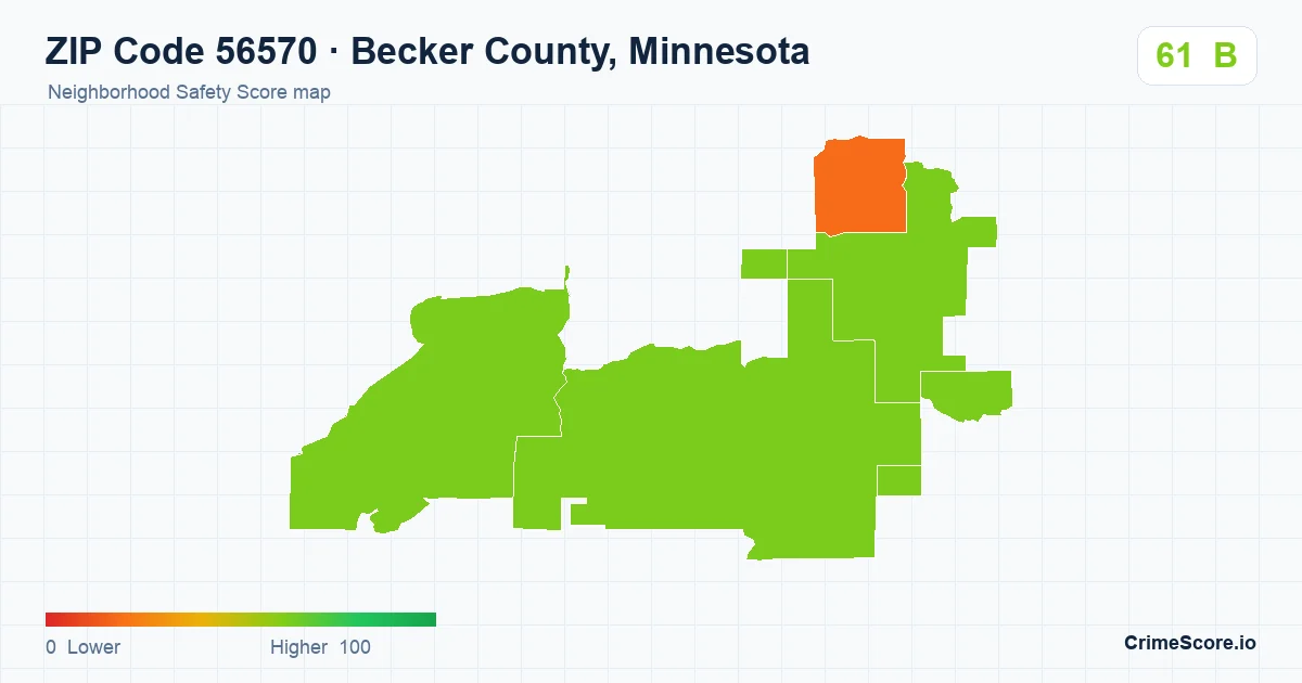 ZIP Code 56570 in Becker County, Minnesota neighborhood Safety Score map