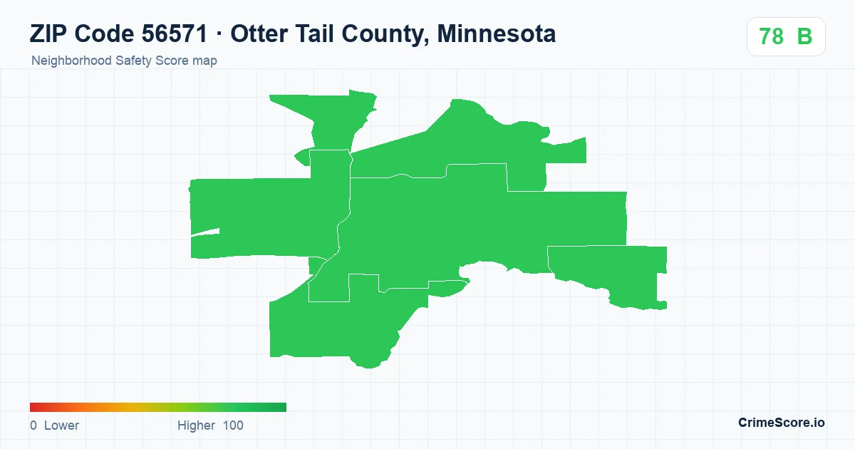 ZIP Code 56571 in Otter Tail County, Minnesota neighborhood Safety Score map