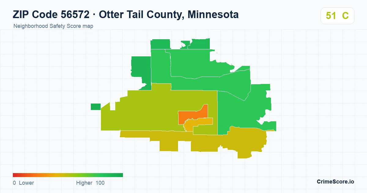 ZIP Code 56572 in Otter Tail County, Minnesota neighborhood Safety Score map