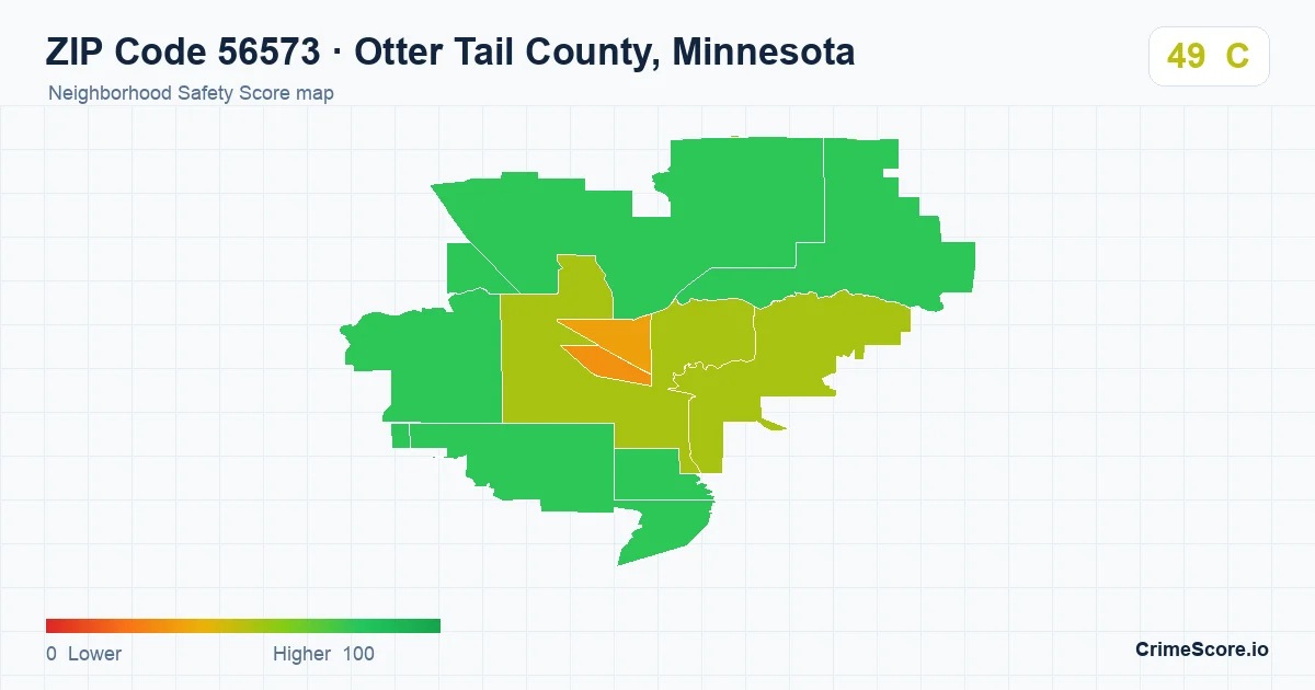 ZIP Code 56573 in Otter Tail County, Minnesota neighborhood Safety Score map