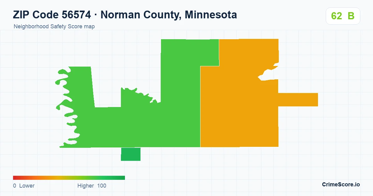 ZIP Code 56574 in Norman County, Minnesota neighborhood Safety Score map