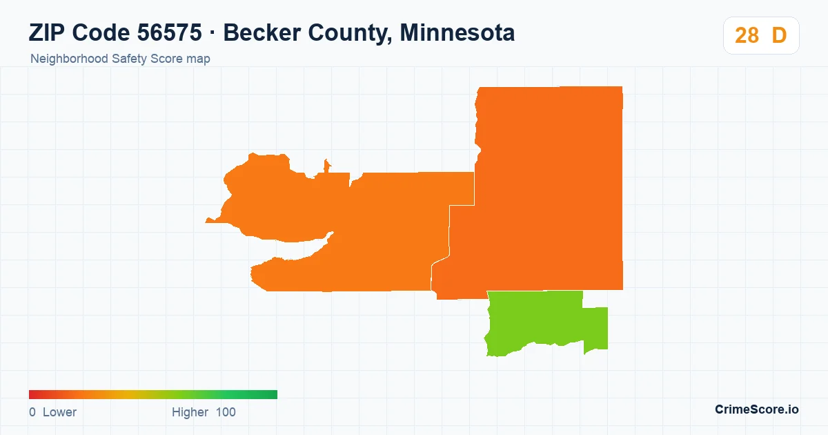 ZIP Code 56575 in Becker County, Minnesota neighborhood Safety Score map