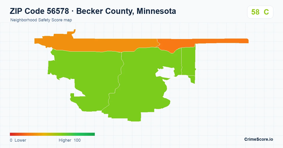 ZIP Code 56578 in Becker County, Minnesota neighborhood Safety Score map