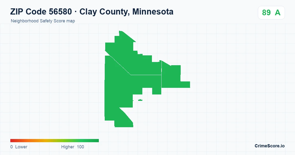 ZIP Code 56580 in Clay County, Minnesota neighborhood Safety Score map