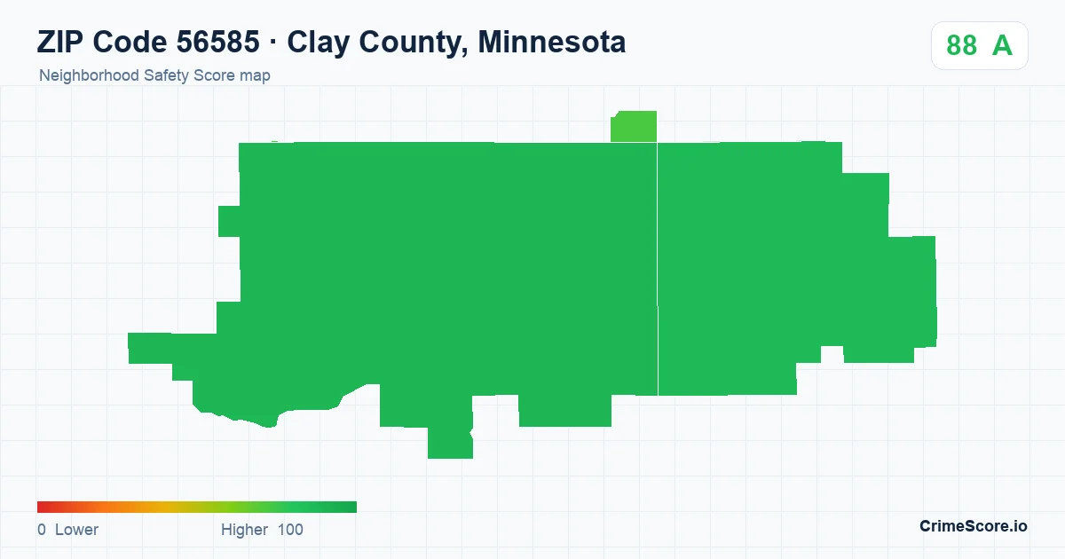 ZIP Code 56585 in Clay County, Minnesota neighborhood Safety Score map