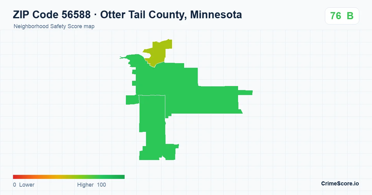 ZIP Code 56588 in Otter Tail County, Minnesota neighborhood Safety Score map
