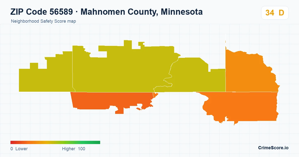 ZIP Code 56589 in Mahnomen County, Minnesota neighborhood Safety Score map