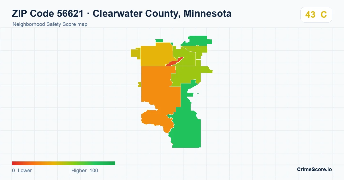 ZIP Code 56621 in Clearwater County, Minnesota neighborhood Safety Score map