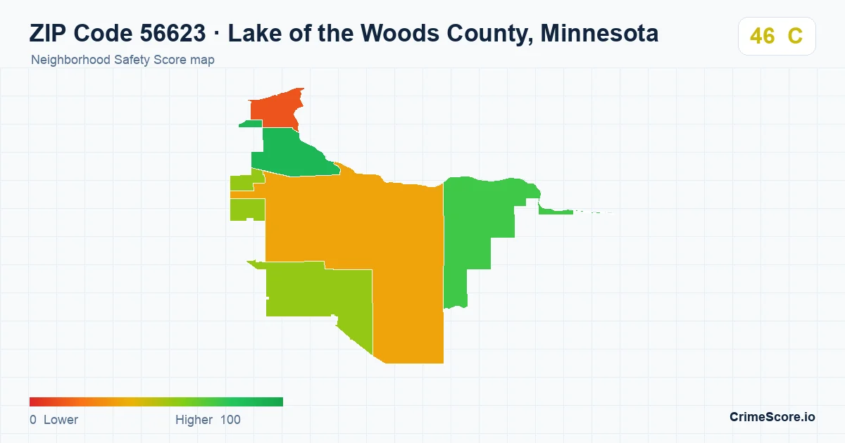 ZIP Code 56623 in Lake of the Woods County, Minnesota neighborhood Safety Score map
