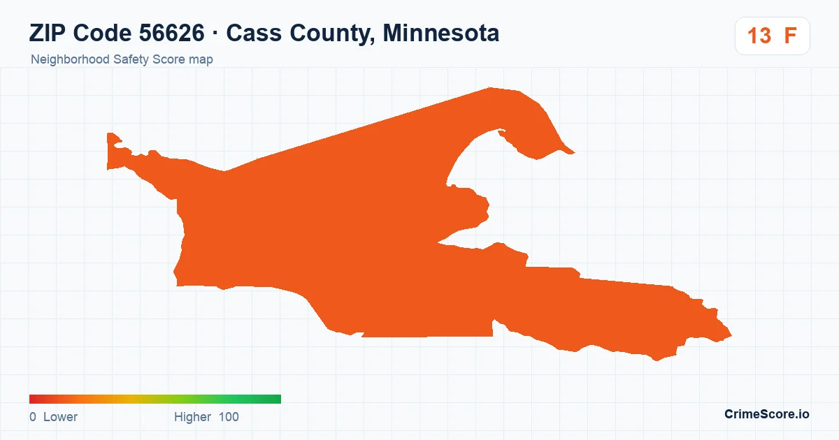 ZIP Code 56626 in Cass County, Minnesota neighborhood Safety Score map