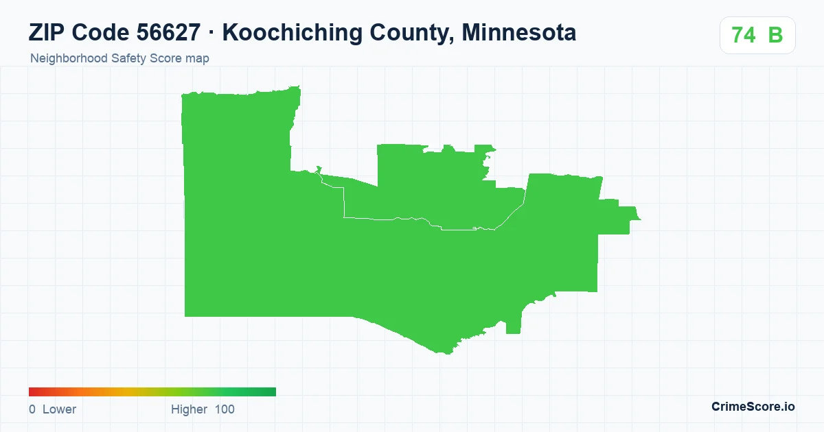 ZIP Code 56627 in Koochiching County, Minnesota neighborhood Safety Score map