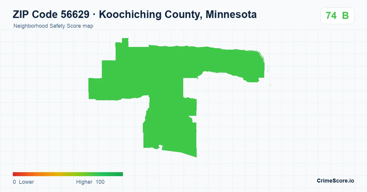 ZIP Code 56629 in Koochiching County, Minnesota neighborhood Safety Score map