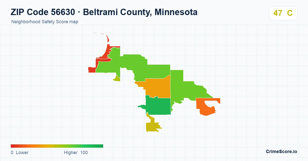 ZIP Code 56630 in Beltrami County, Minnesota neighborhood Safety Score map
