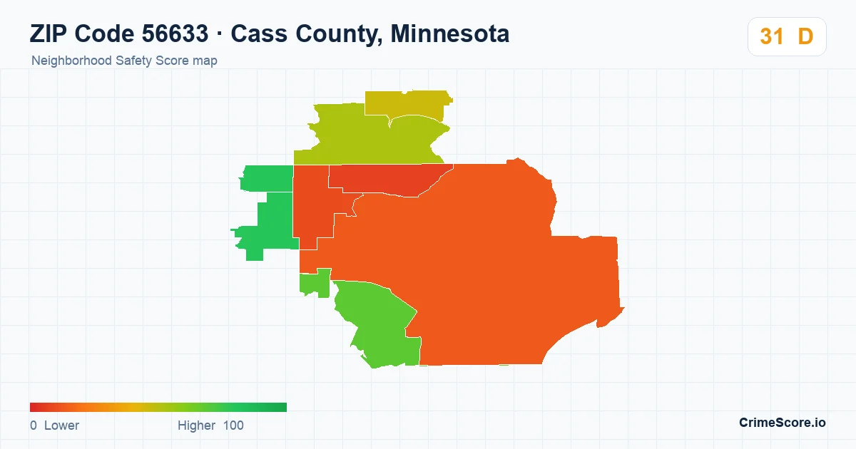 ZIP Code 56633 in Cass County, Minnesota neighborhood Safety Score map