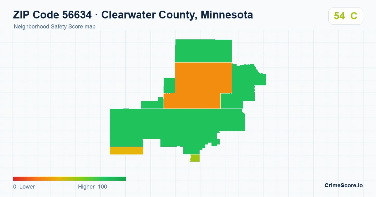 ZIP Code 56634 in Clearwater County, Minnesota neighborhood Safety Score map
