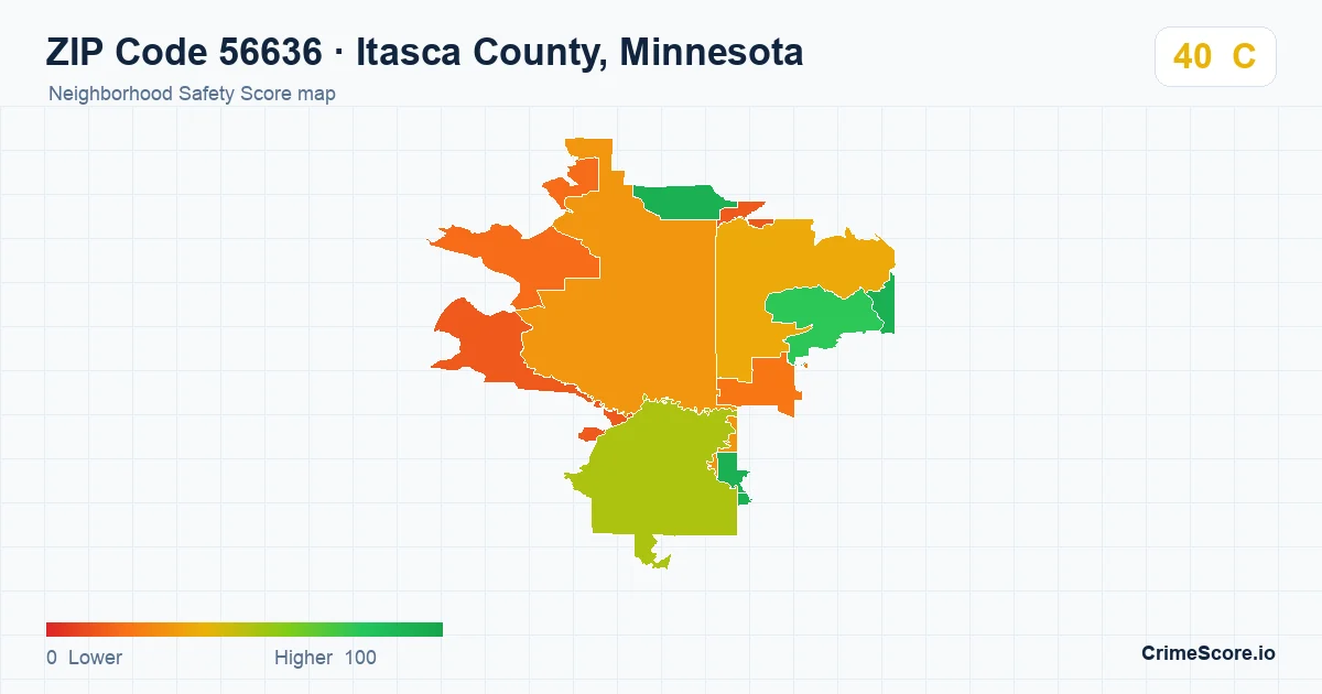 ZIP Code 56636 in Itasca County, Minnesota neighborhood Safety Score map