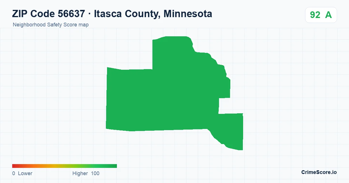 ZIP Code 56637 in Itasca County, Minnesota neighborhood Safety Score map
