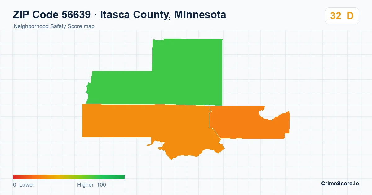 ZIP Code 56639 in Itasca County, Minnesota neighborhood Safety Score map