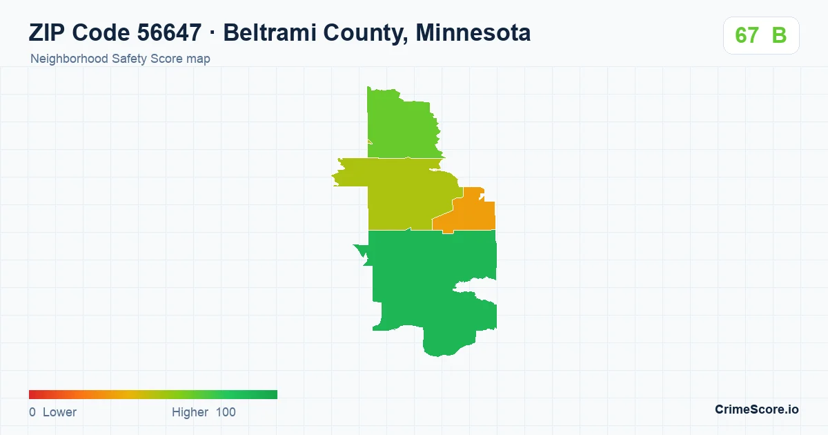ZIP Code 56647 in Beltrami County, Minnesota neighborhood Safety Score map