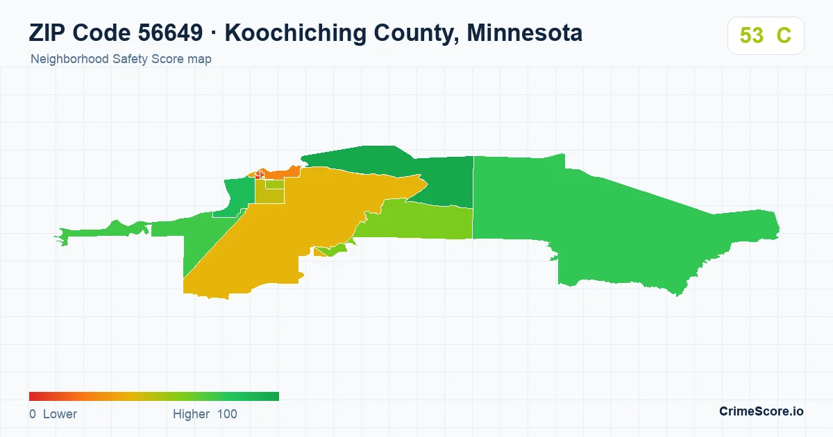 ZIP Code 56649 in Koochiching County, Minnesota neighborhood Safety Score map