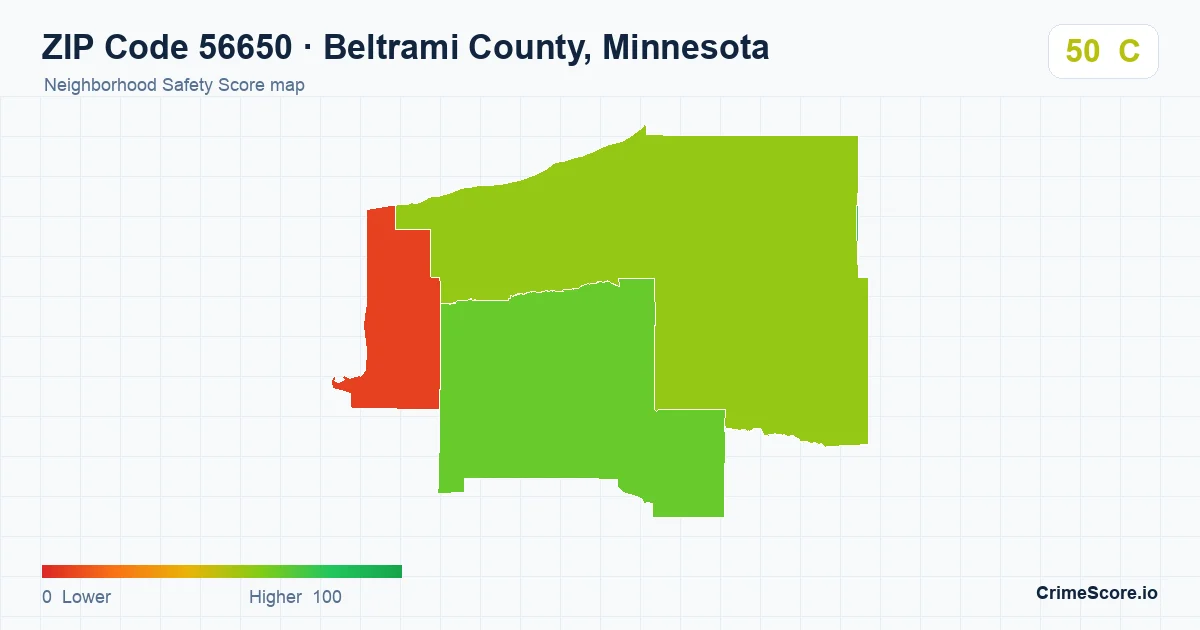 ZIP Code 56650 in Beltrami County, Minnesota neighborhood Safety Score map