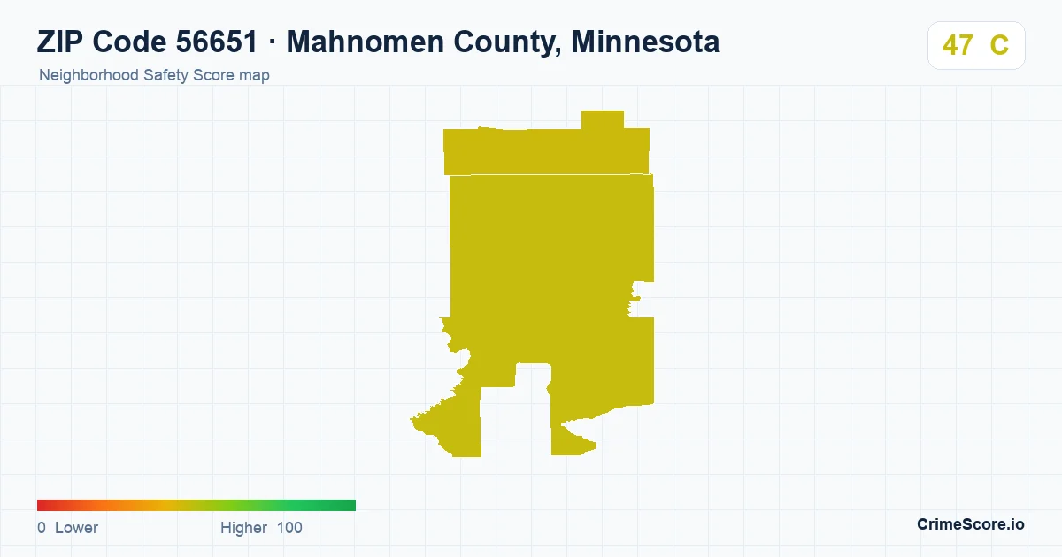 ZIP Code 56651 in Mahnomen County, Minnesota neighborhood Safety Score map