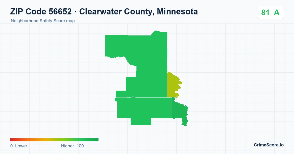 ZIP Code 56652 in Clearwater County, Minnesota neighborhood Safety Score map