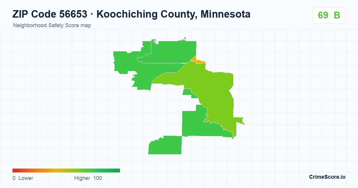 ZIP Code 56653 in Koochiching County, Minnesota neighborhood Safety Score map