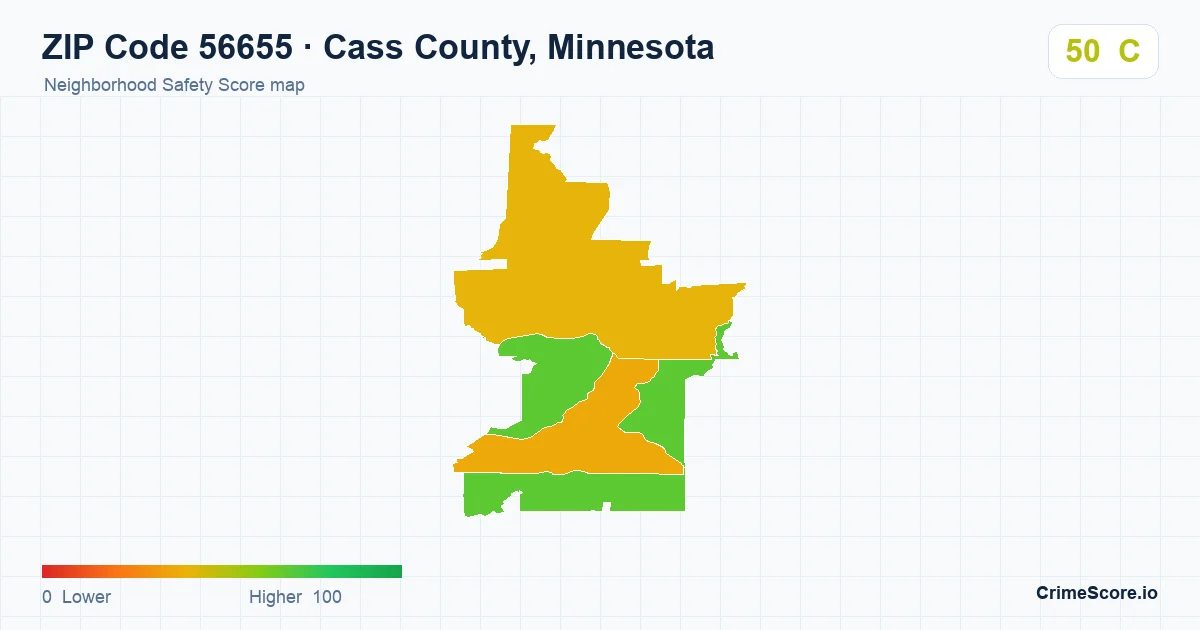 ZIP Code 56655 in Cass County, Minnesota neighborhood Safety Score map