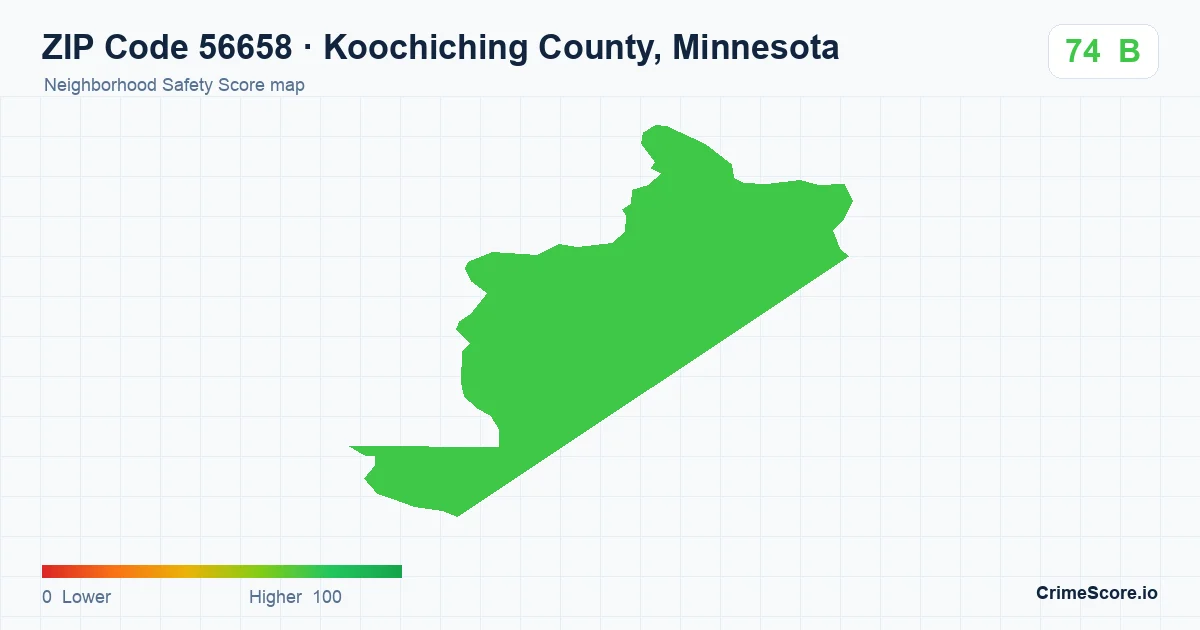 ZIP Code 56658 in Koochiching County, Minnesota neighborhood Safety Score map