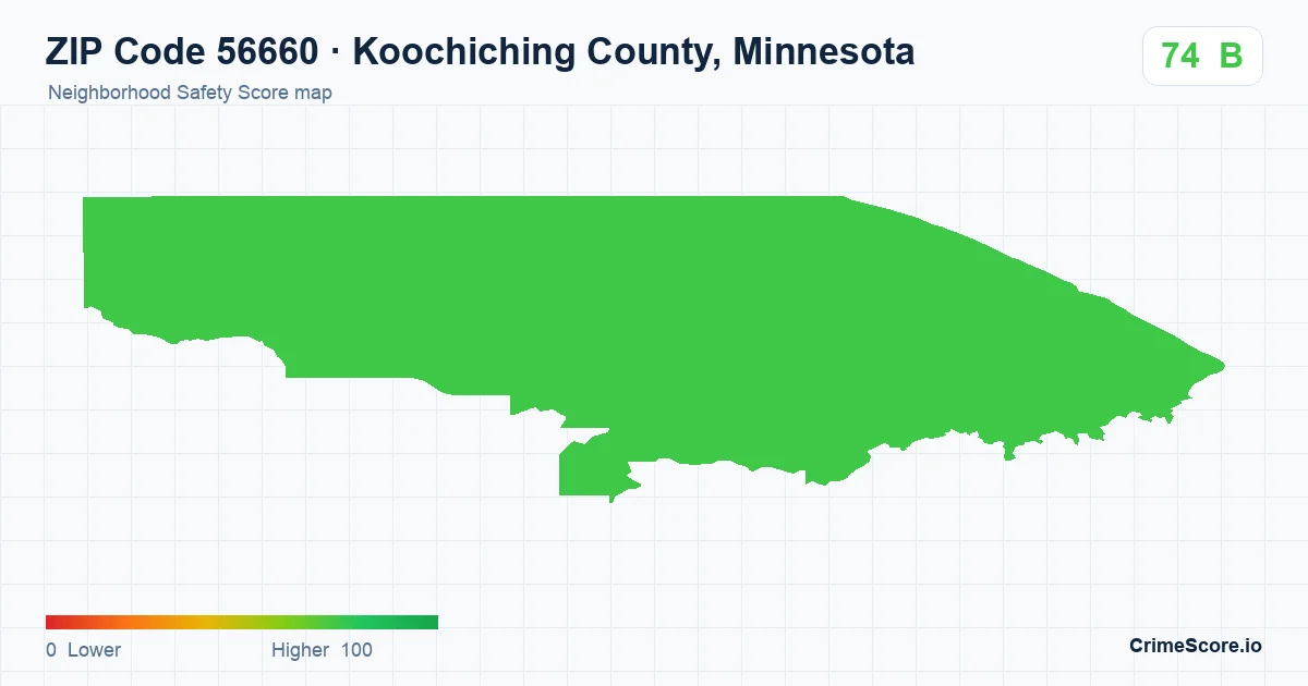 ZIP Code 56660 in Koochiching County, Minnesota neighborhood Safety Score map