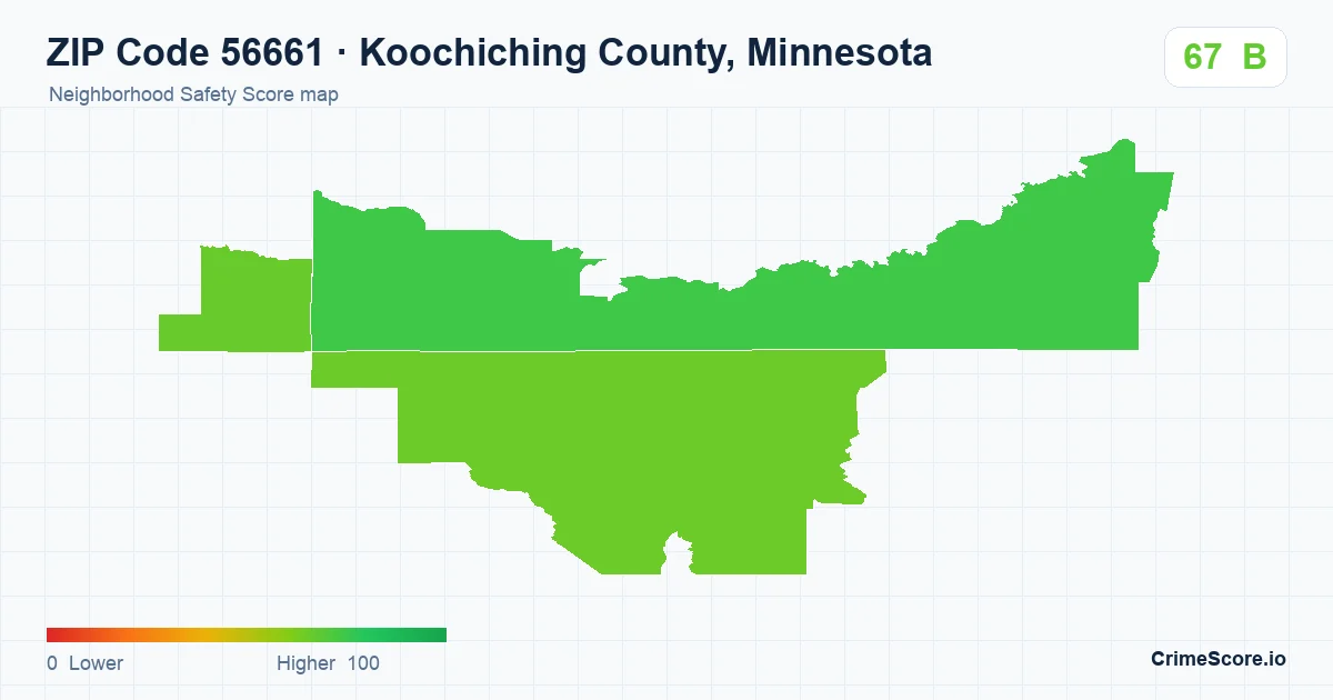 ZIP Code 56661 in Koochiching County, Minnesota neighborhood Safety Score map