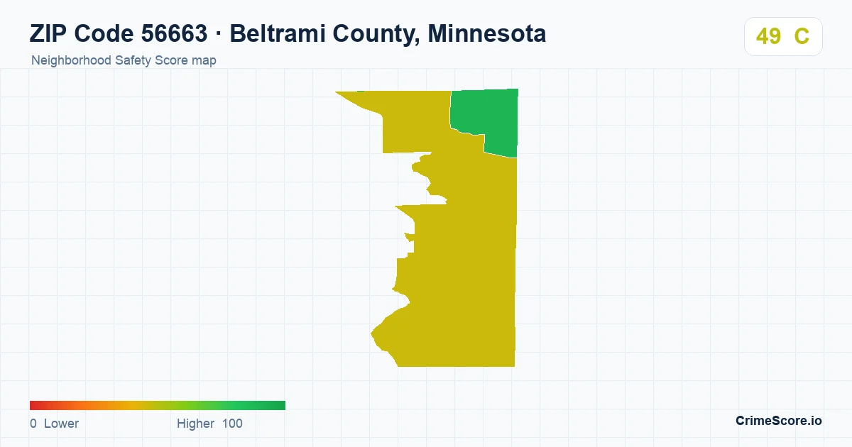 ZIP Code 56663 in Beltrami County, Minnesota neighborhood Safety Score map