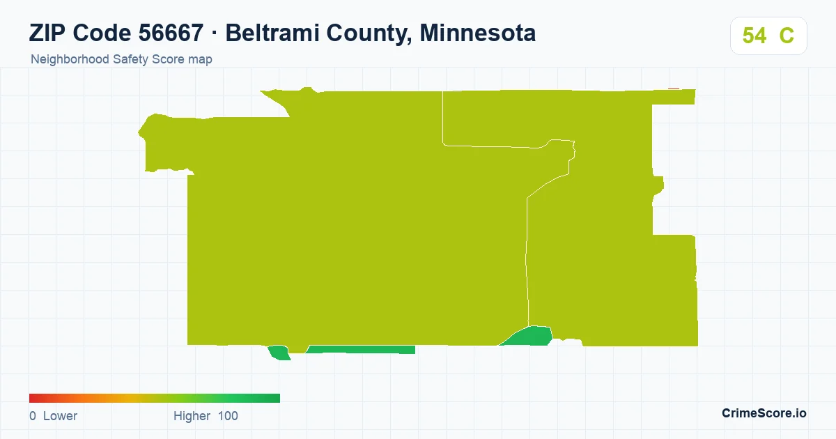 ZIP Code 56667 in Beltrami County, Minnesota neighborhood Safety Score map