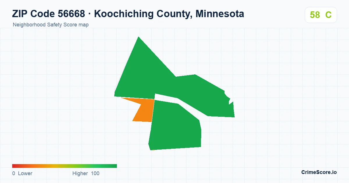 ZIP Code 56668 in Koochiching County, Minnesota neighborhood Safety Score map