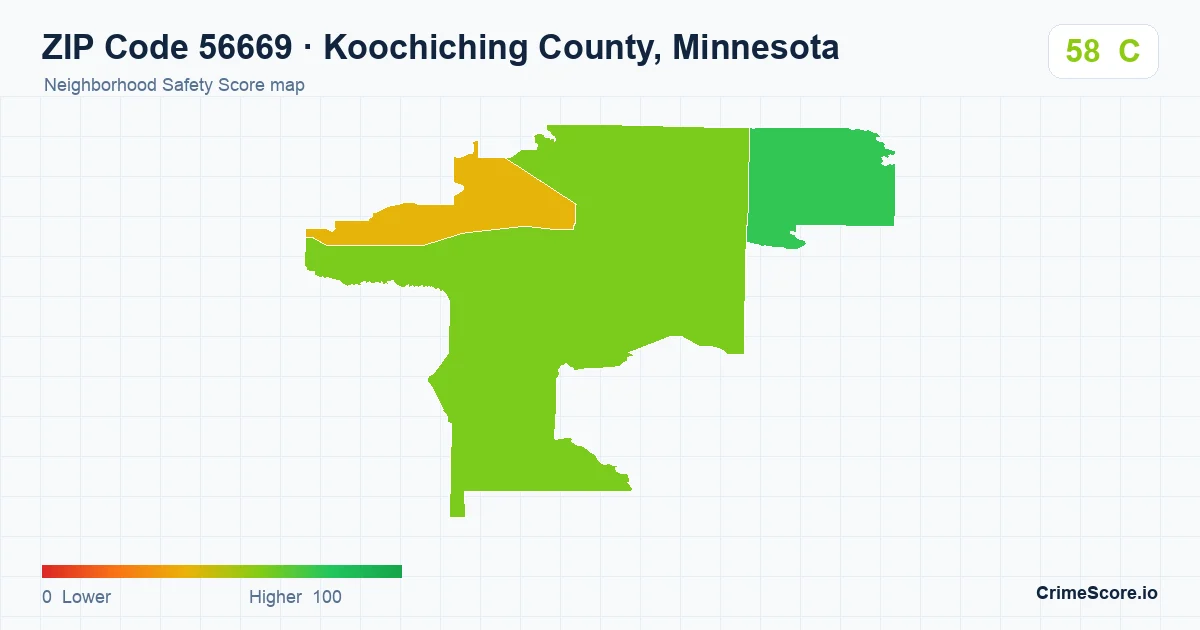 ZIP Code 56669 in Koochiching County, Minnesota neighborhood Safety Score map