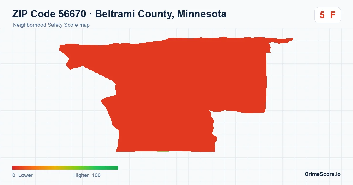 ZIP Code 56670 in Beltrami County, Minnesota neighborhood Safety Score map