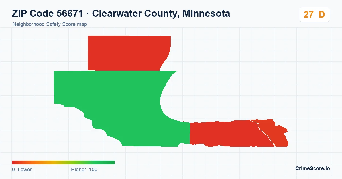 ZIP Code 56671 in Clearwater County, Minnesota neighborhood Safety Score map