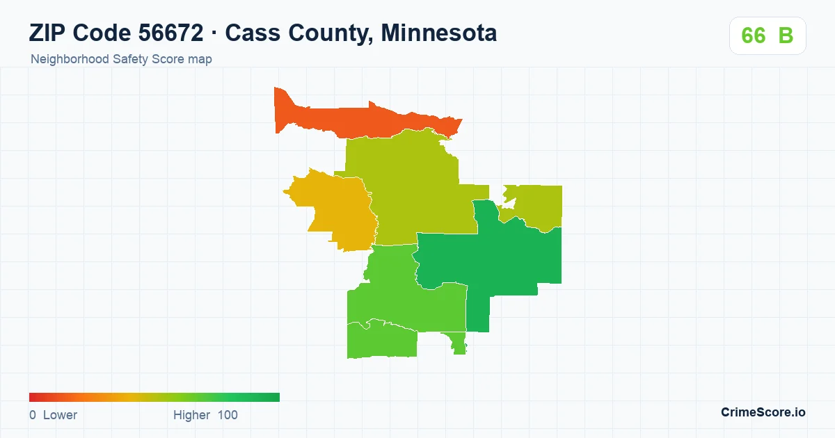 ZIP Code 56672 in Cass County, Minnesota neighborhood Safety Score map
