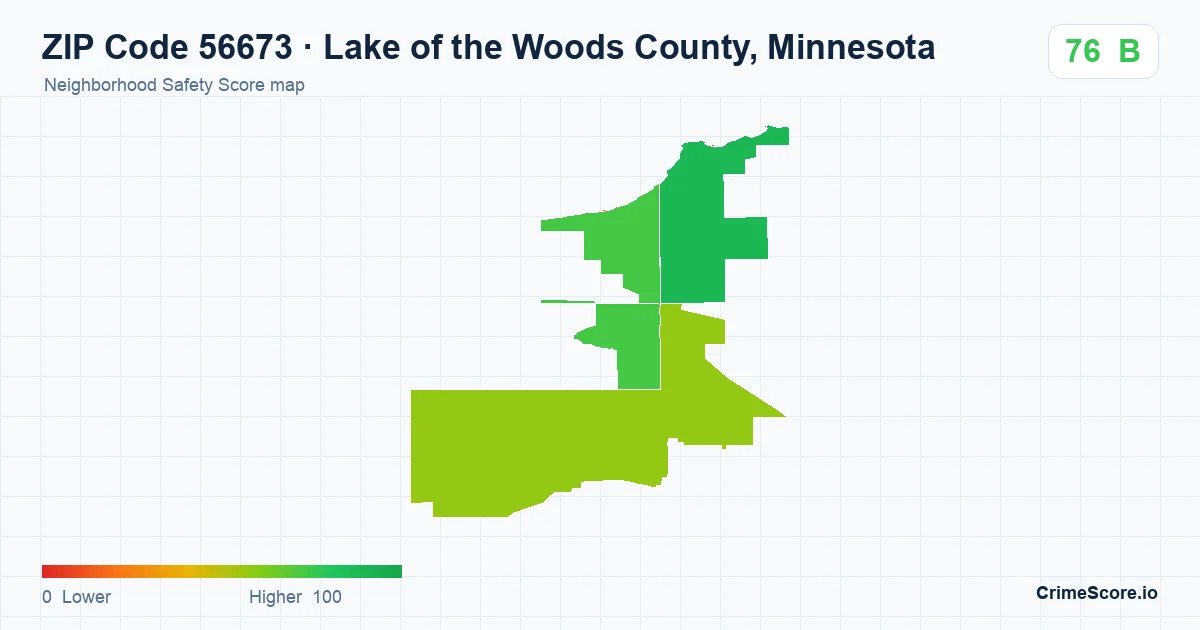 ZIP Code 56673 in Lake of the Woods County, Minnesota neighborhood Safety Score map
