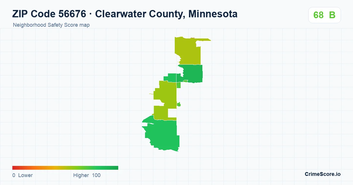 ZIP Code 56676 in Clearwater County, Minnesota neighborhood Safety Score map