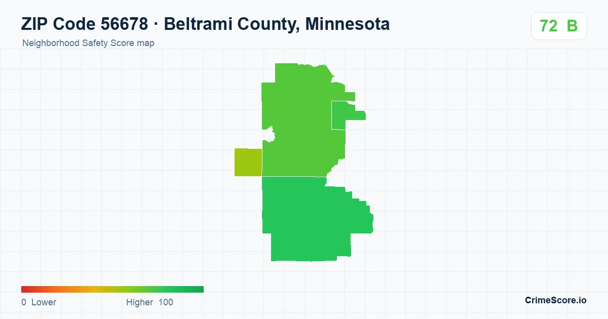 ZIP Code 56678 in Beltrami County, Minnesota neighborhood Safety Score map