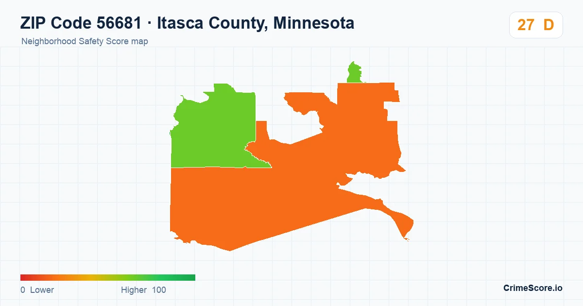 ZIP Code 56681 in Itasca County, Minnesota neighborhood Safety Score map
