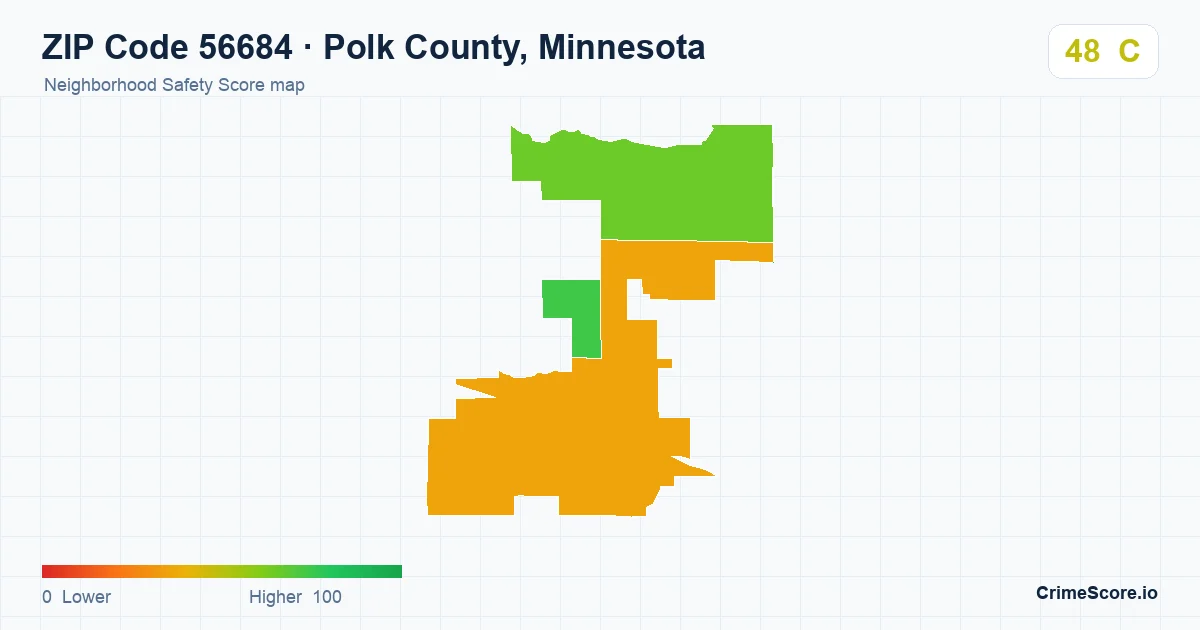 ZIP Code 56684 in Polk County, Minnesota neighborhood Safety Score map