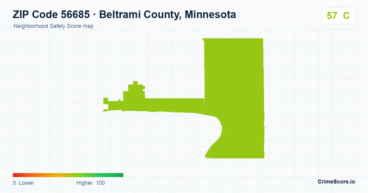 ZIP Code 56685 in Beltrami County, Minnesota neighborhood Safety Score map