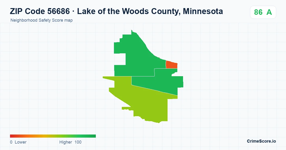ZIP Code 56686 in Lake of the Woods County, Minnesota neighborhood Safety Score map