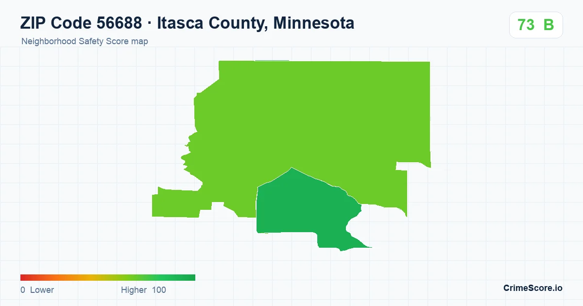 ZIP Code 56688 in Itasca County, Minnesota neighborhood Safety Score map
