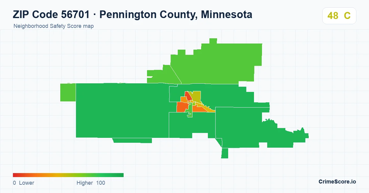 ZIP Code 56701 in Pennington County, Minnesota neighborhood Safety Score map