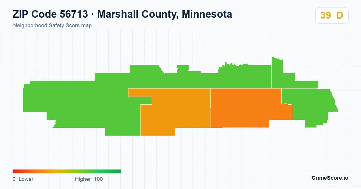 ZIP Code 56713 in Marshall County, Minnesota neighborhood Safety Score map