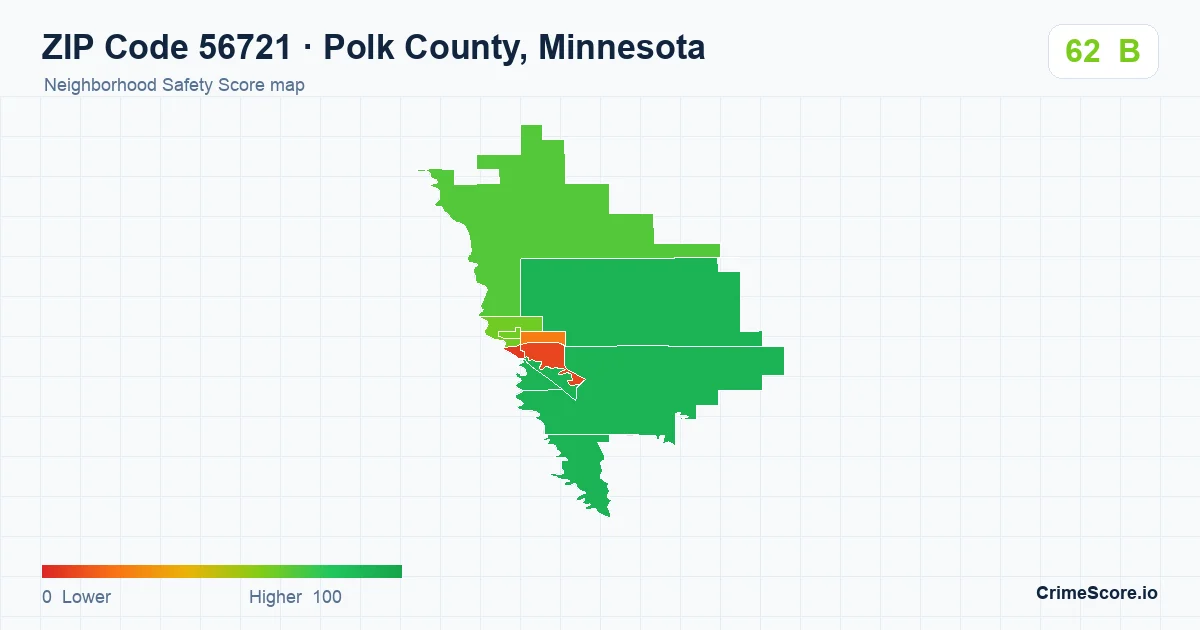 ZIP Code 56721 in Polk County, Minnesota neighborhood Safety Score map